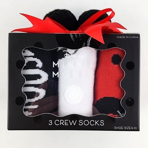 Disney Minnie Mouse Women's  Pack Crew Socks Gift Pack Red Black Shoe Size 4-10 - Picture 1 of 5